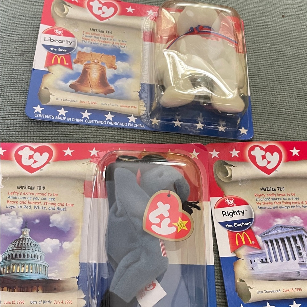 Ty American Trio Beanie Babies Set - Red, White, Blue